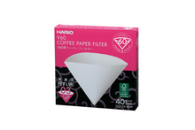 Load image into Gallery viewer, Hario V60 coffee paper filter packaging with pink and black design, size 03, box of 40 filters