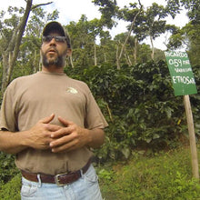 Load image into Gallery viewer, Coffee farmer standing near Ethiosar coffee plants at Finca Limoncillo in Matagalpa, Nicaragua, showcasing natural coffee variety for Ozone Coffee.
