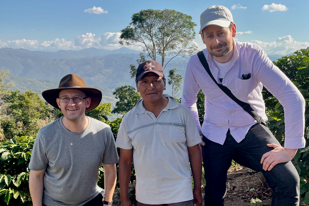 Ozone Green Buyer Roland Glew, Pedro Flores, and Ozone UK Head Roaster Gary Whiteley