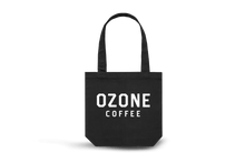 Load image into Gallery viewer, Ozone coffee logo black tote bag
